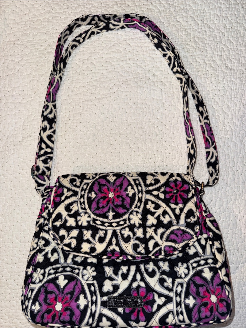 Vera Bradley Black, White & Purple Quilted Shoulder Bag